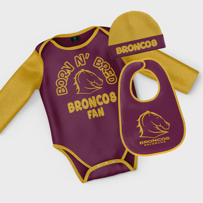 Brisbane Broncos "Born & Bred" 3pc Baby Set