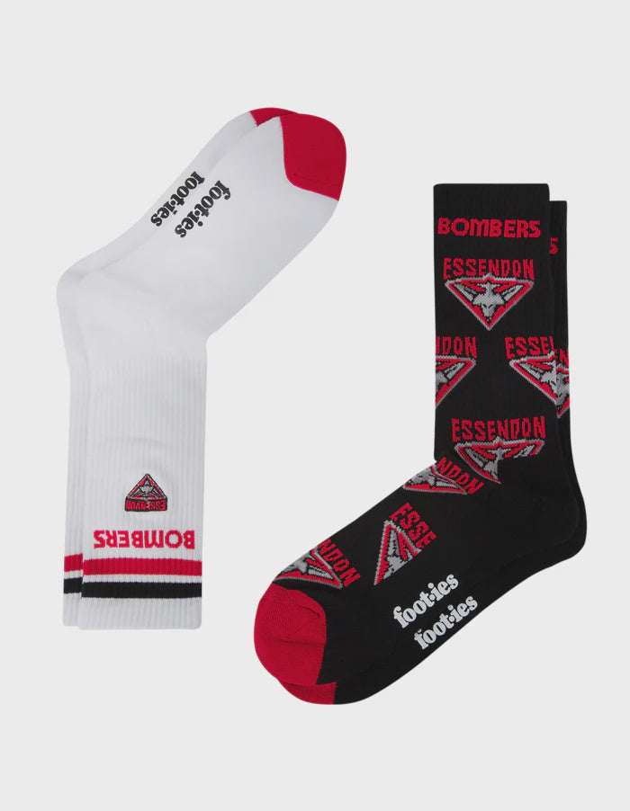 Essendon Bombers  Mascot Sneaker Sock - Pack Of 2 -