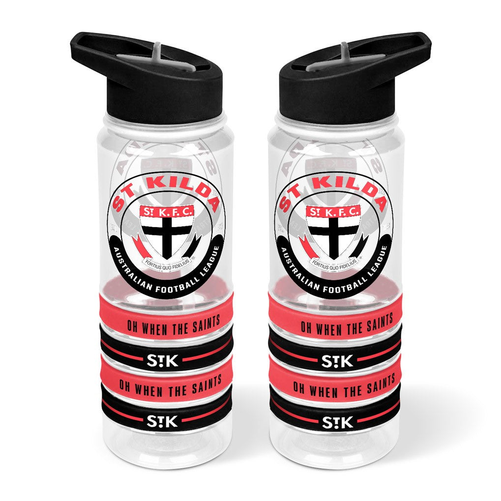 St Kilda Saints Clear Tritan Drink Bottle With Bands