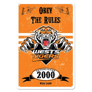 West Tigers NRL Tin Sign